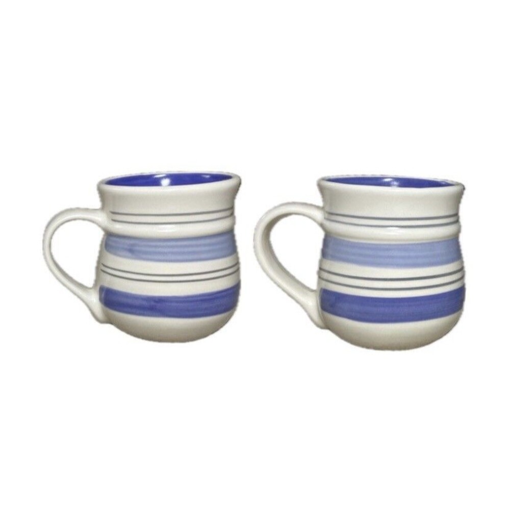 Vintage Pfaltzgraff Rio Coffee Mugs Set Of 2 Striped Stoneware Mexico Size 12oz